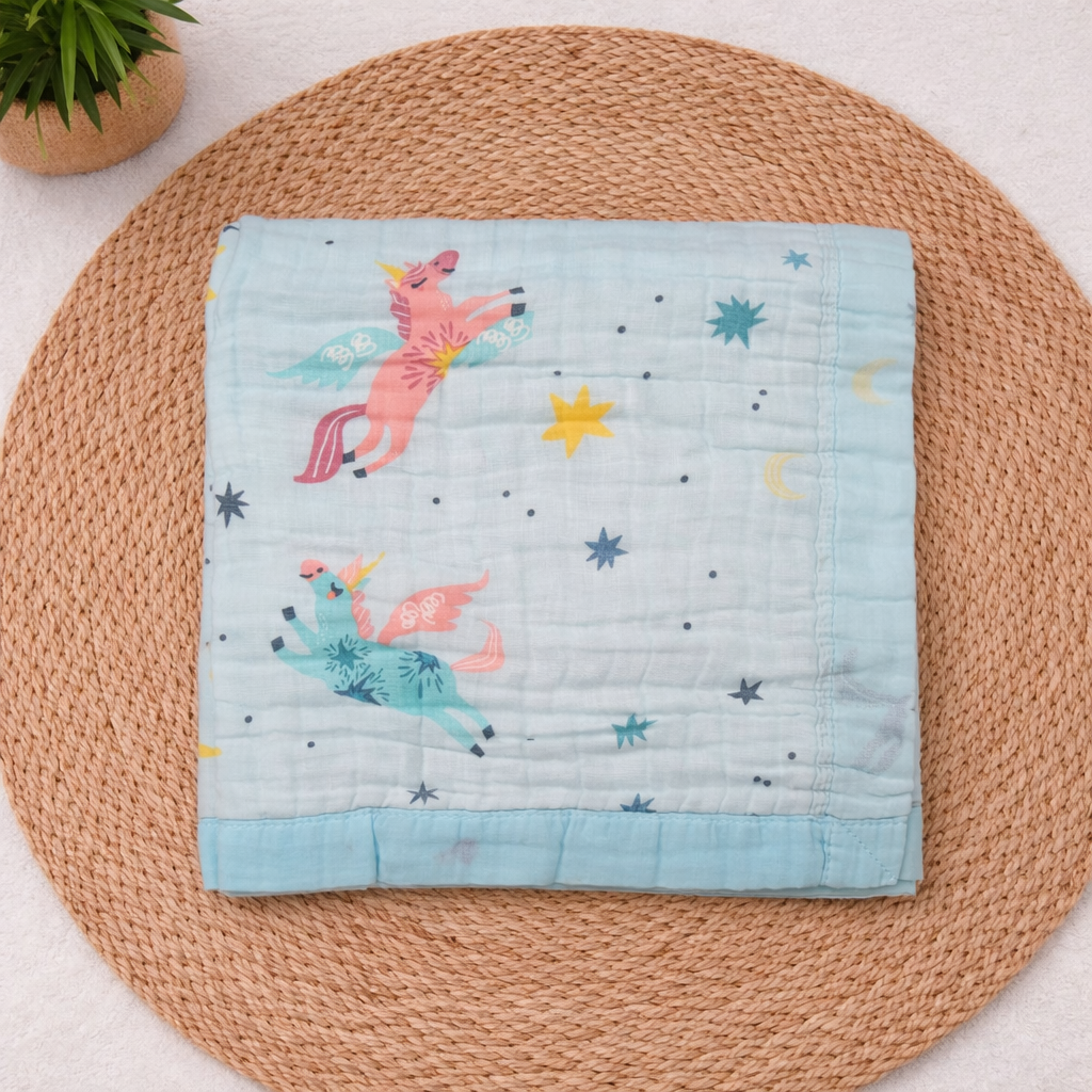 100% Cotton Muslin Baby Blanket 6 Layer Soft Blanket Muslin Blanket for Kids Baby Infants - BLUE UNICRON CODE:NBE